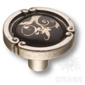 15.090.35.PO26B.16 Ручка кнопка керамика с металлом, цветочный орнамент античное серебро