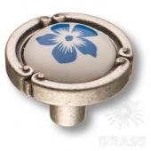15.090.35.PO24W.16 Ручка кнопка керамика с металлом, цветочный орнамент античное серебро